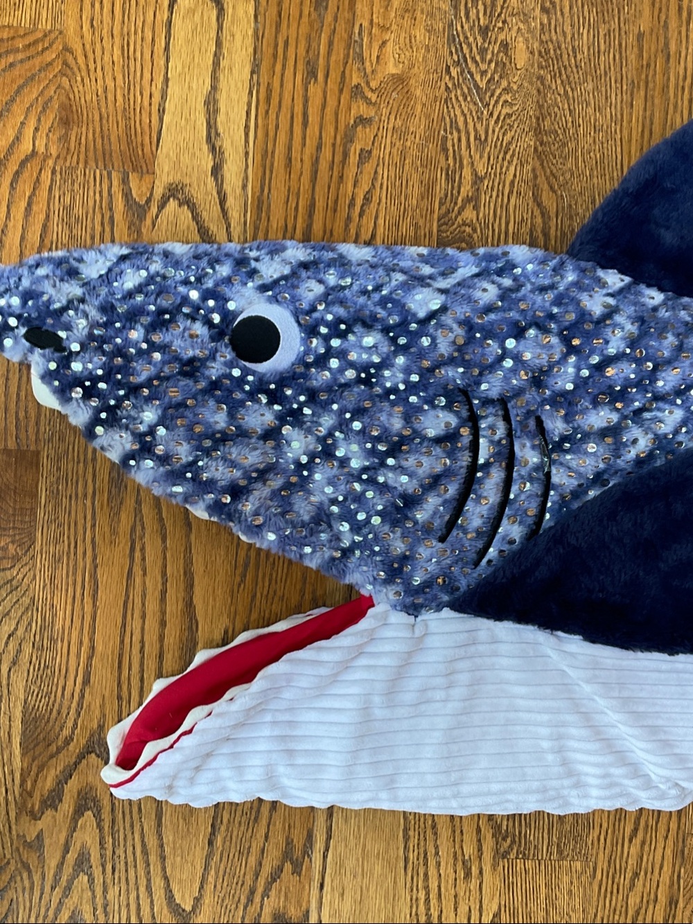 Tommy Bahama Navy Blue Plush Shark Footie with Red Lining